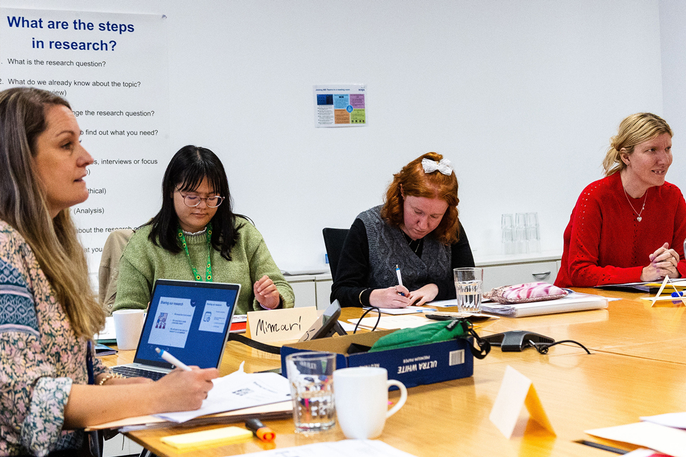 4 people sitting at a table working